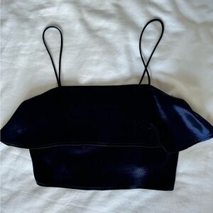 silence and noise blue satin sleeveless crop top, size small